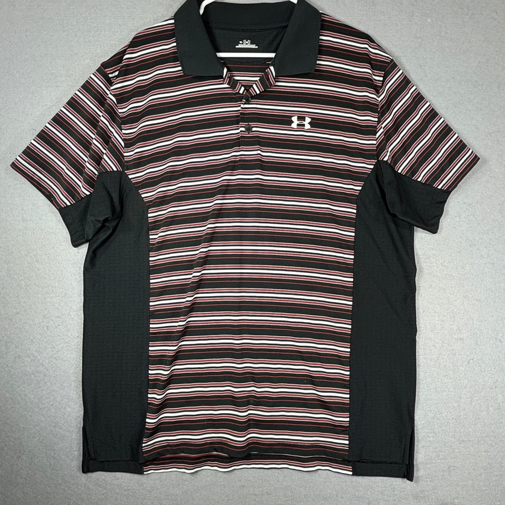 Under Armour Polo Shirt Mens XL Striped Performance Golf Red Black White